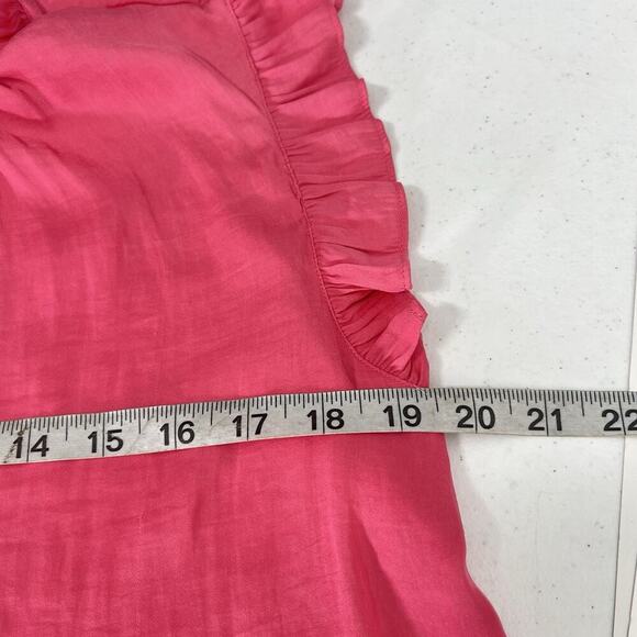 Rachel Roy Top Womens Medium Ruffle Cap Sleeve Pink Silky Neck Tie - Picture 7 of 10